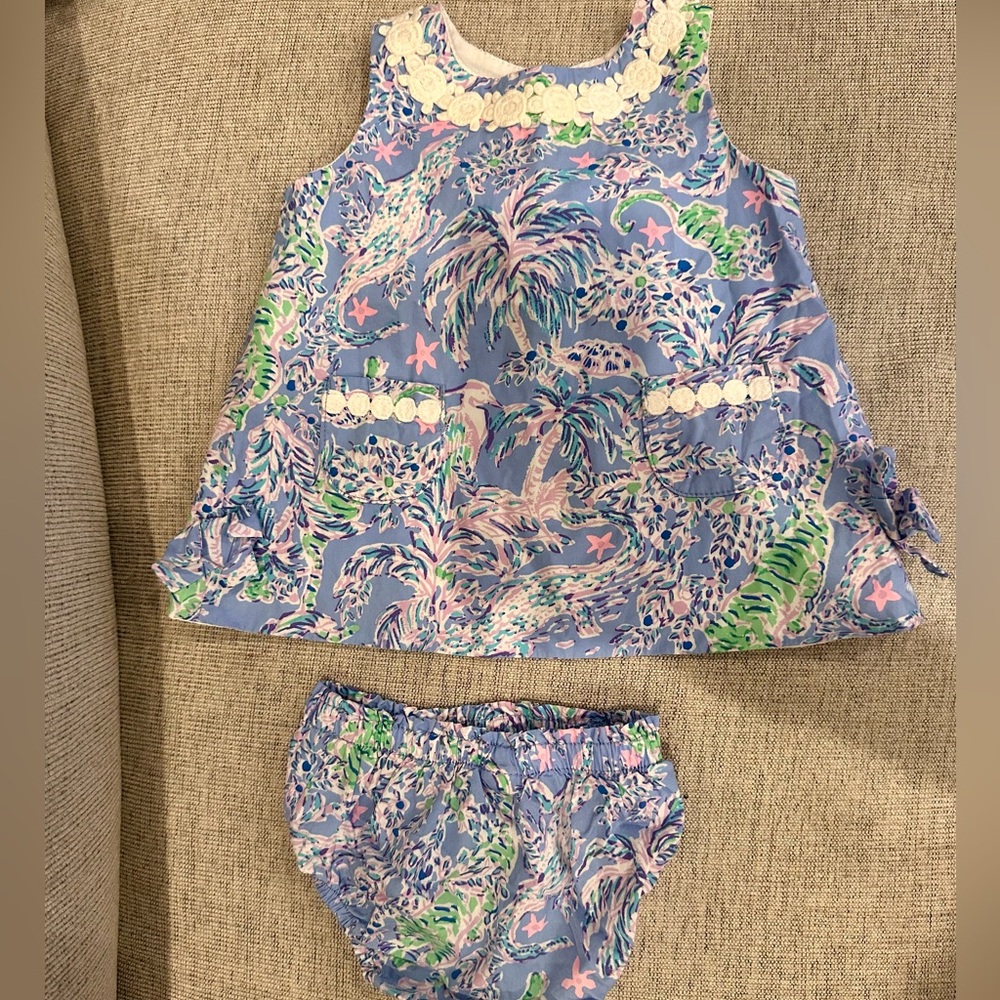 Lilly Pulitzer Pink and Blue Baby Shift Dress - Size 3-6 months